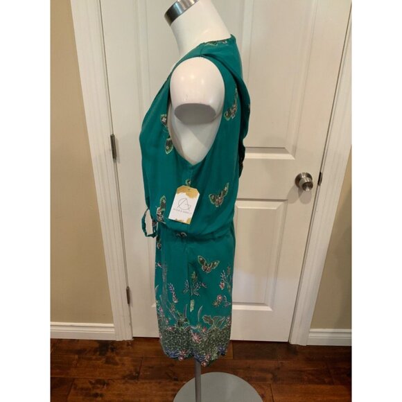 Elevenses Green Floral Butterfly Papillion Shorts Romper W/ Open Back, Size M - Picture 5 of 7